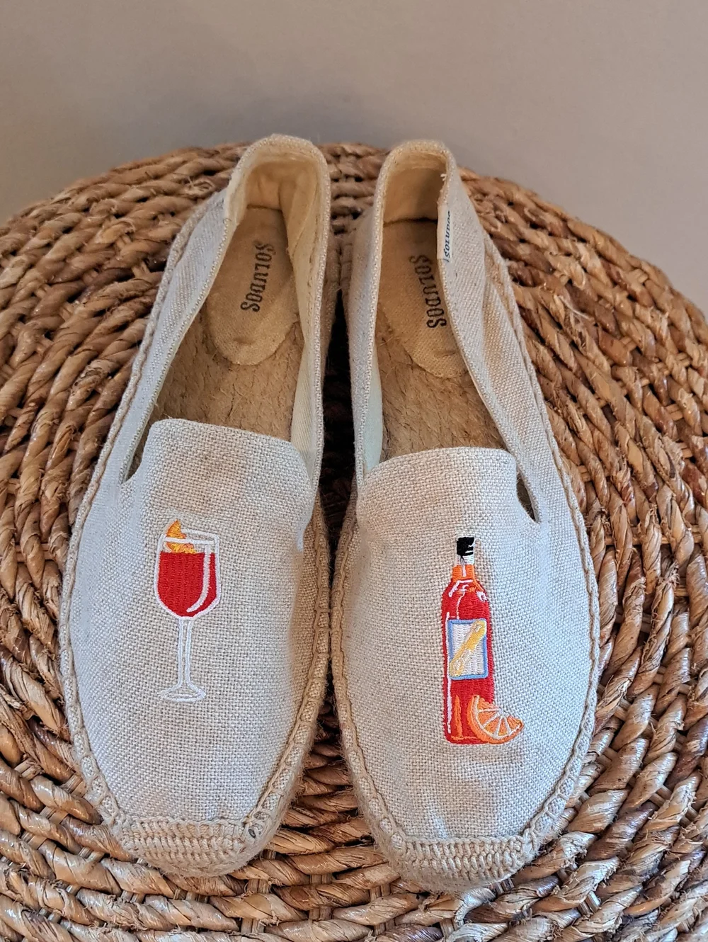 Soludos Womens The Spritz Embroidered Beige Canvas Espadrille Smoking Loafers 10